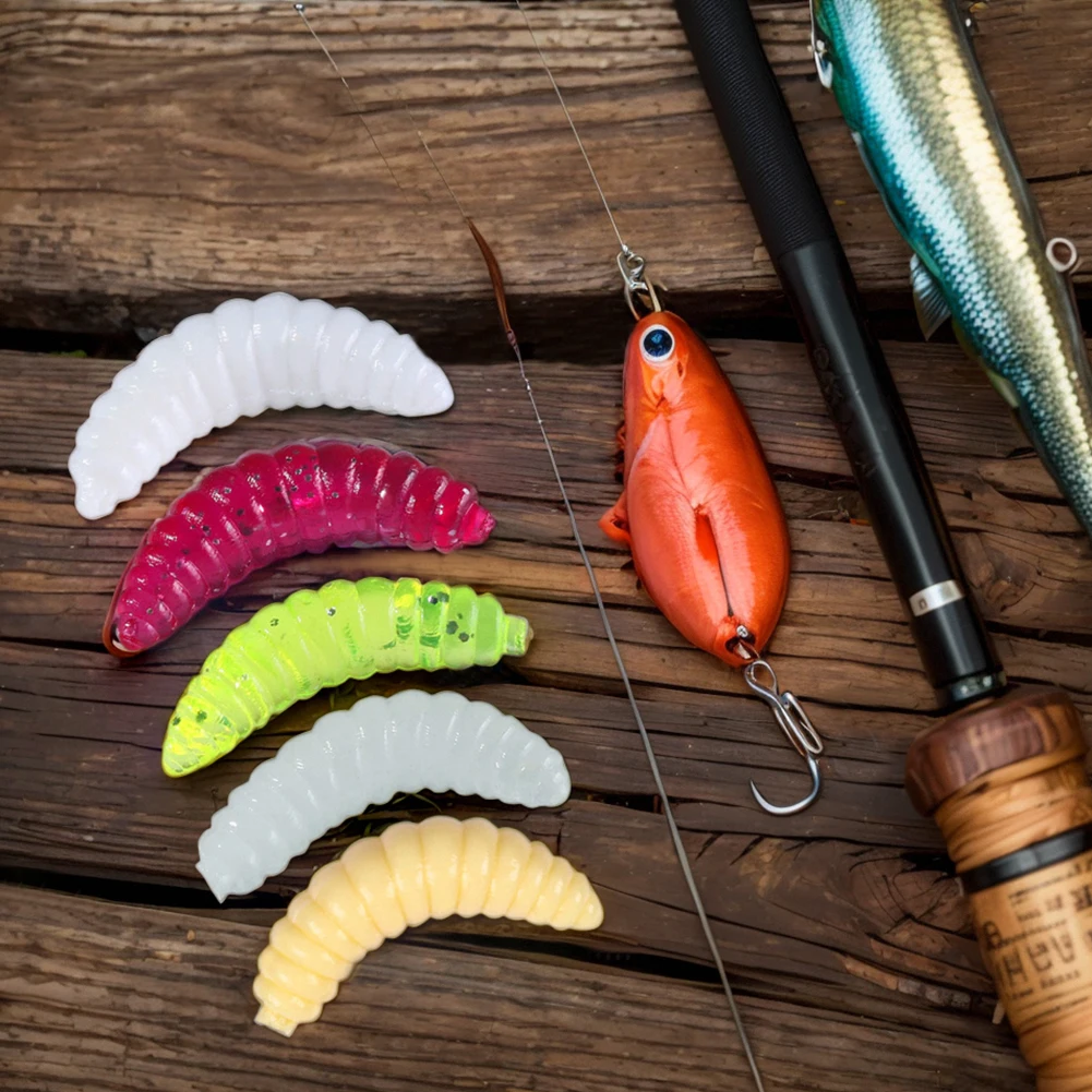 50Pcs 20mm Artificial Bread Worm Baits Smell Worms Fishing Lures Fishy Worms Soft Lures for Freshwater Seawater