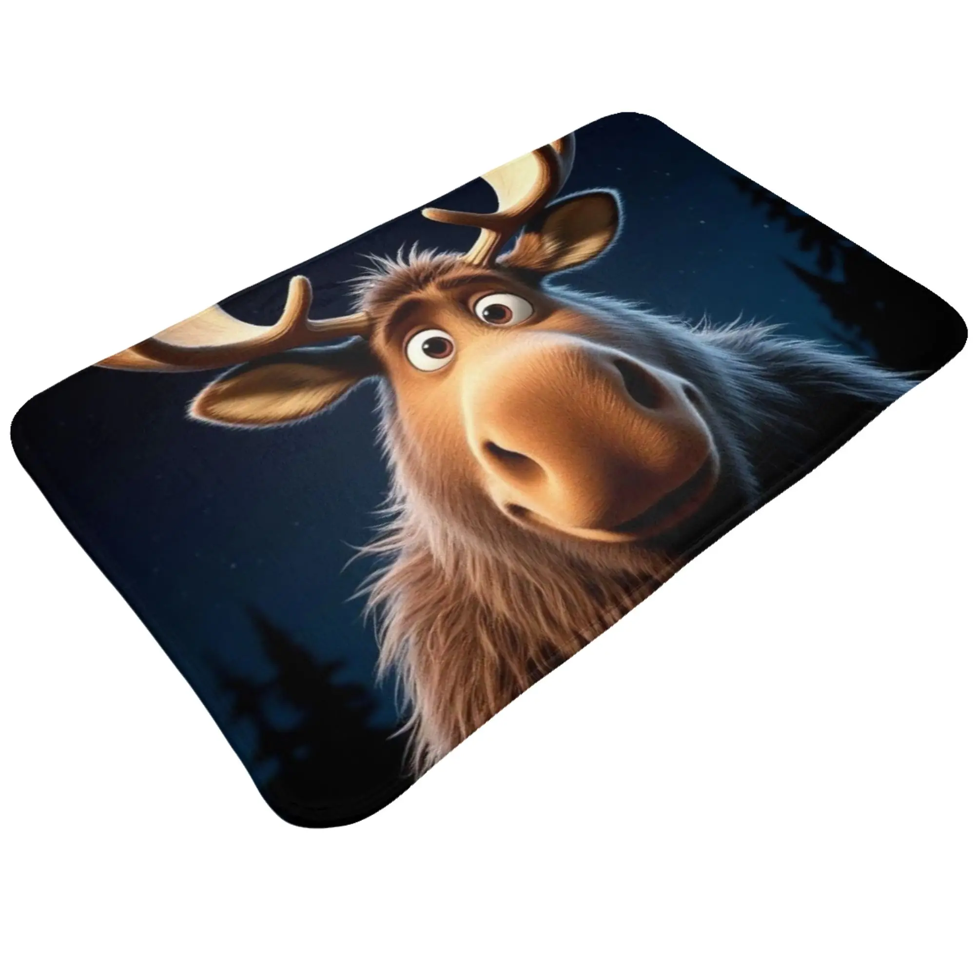 Night Moose Peeking Over Wooden Fence Anti-Slip Mat Living Room  Entrance Doormat Home Decoration