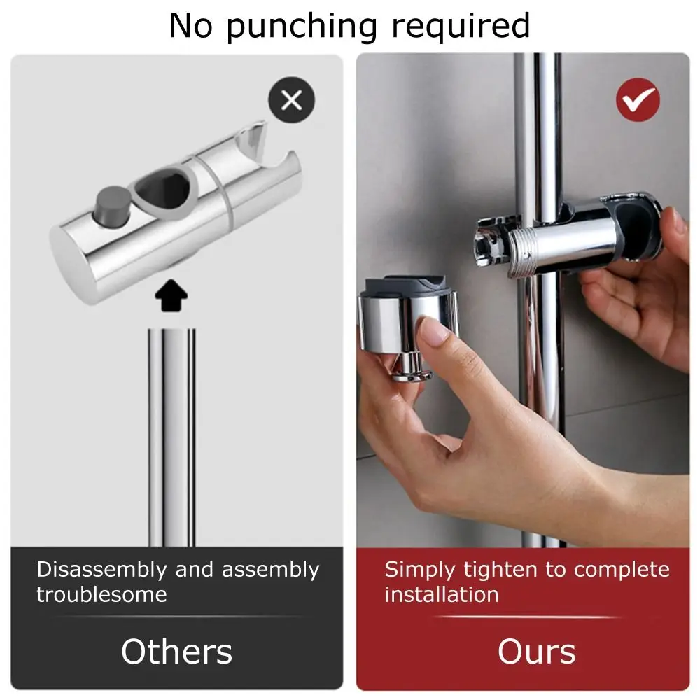 Round Pipe Shower Head Holder Adjustable Replacement Bathroom Slide Bar Shelf Rotatable Riser Rail Bracket