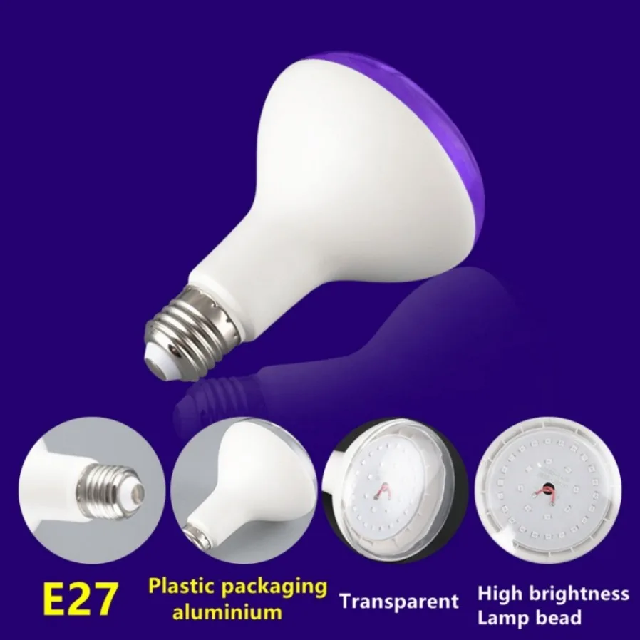 6 szt. Żarówka lampa światła czarnego UV E27 żarówka UV 15W żarówka 395-405nm czarna lampa UV-A żarówka fioletowe światło oświetlenie