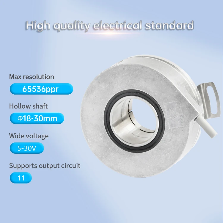 Rotary Encoder ชนิดที่เพิ่มขึ้น (เพลากลวงผ่านรู) K76-J6E14400BQ30C2 ตัวเข้ารหัสพร้อมเพลาแหวนหนีบ 30 มม. 14400ppr