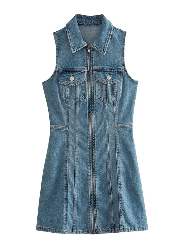 Nuovo stile estate donna sexy slim fit abito avvolgente senza maniche cerniera couverture colletto ufficio signora moda sopra il ginocchio vestito estivo