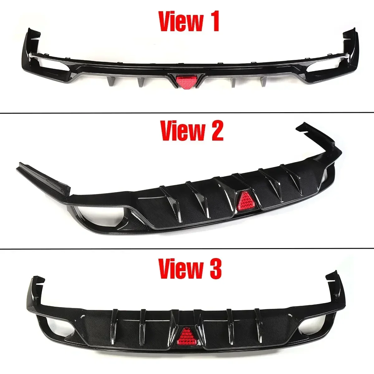 Carbon Fiber Look Rear Bumper Diffuser Lip Spoiler With LED Light For Honda Civic 11th 2022-2023