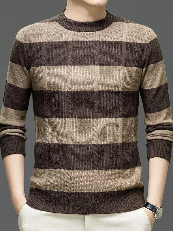 

New round Ne Thiened Camere Sweater Knitted irt Men's Winter Warm Woolen Cable Knit Mid-aged Casual Faion