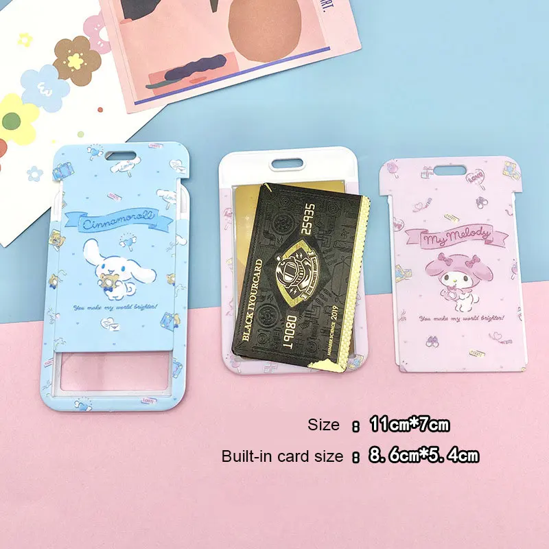 Sanrio Key Chain Pendant Hello Kitty Mymelody Cartoon Work Bus Card Holder Plastic With Lanyard Retractable Buckle Student Gift