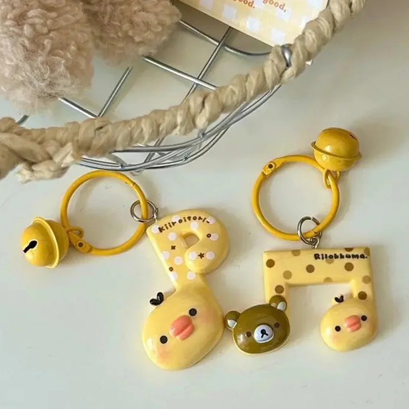 

New Cartoon Rilakkuma Keychain Cute Kiiroitori Circular Keyring Student Schoolbag Accessories Girl Backpack Charm Ornament Gift