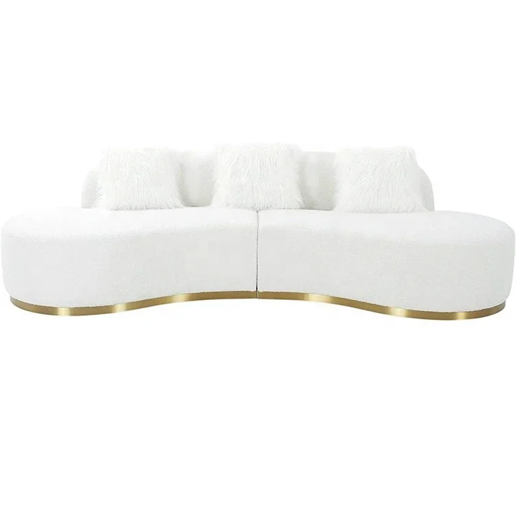 Luxury living room furniture white fabric boucle curved couch living room sectional sofa modern