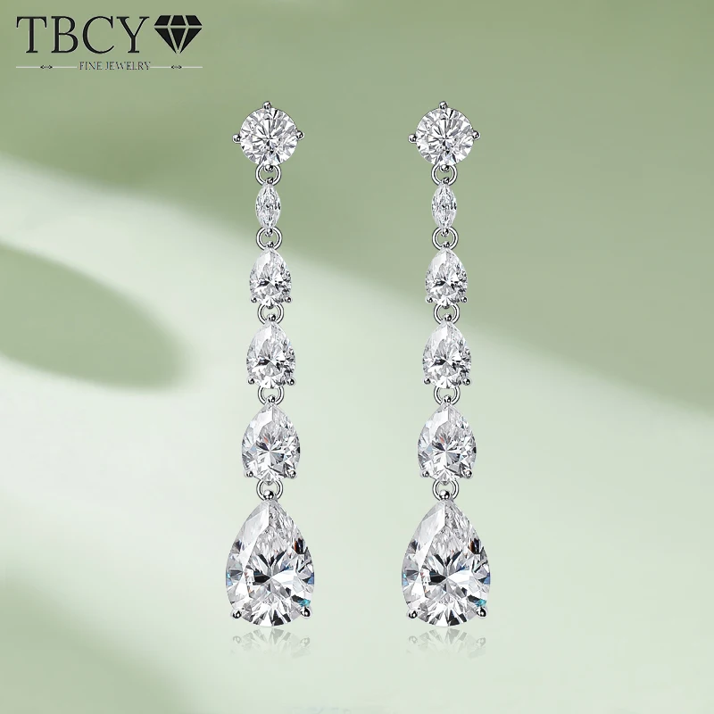 

TBCYD 16.98cttw D Color Full Moissanite Drop Earrings For Women S925 Sterling Silver Long Tassel Diamond Ear Studs Fine Jewelry