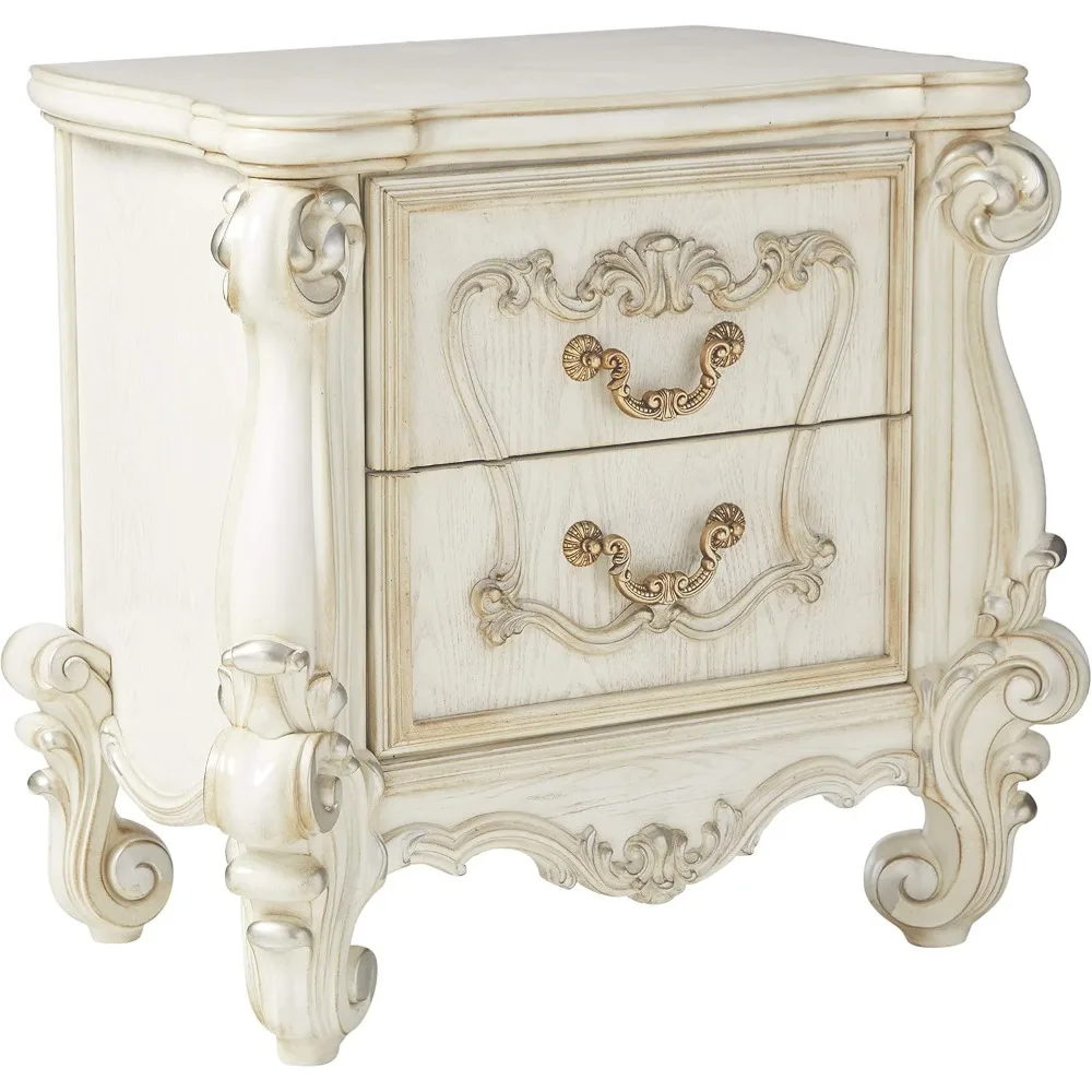 Versailles 2 Drawer Nightstand in Bone and White,Dust with Dry Cloth, Avoid Direct Sunlight, Keep Dry,size 23