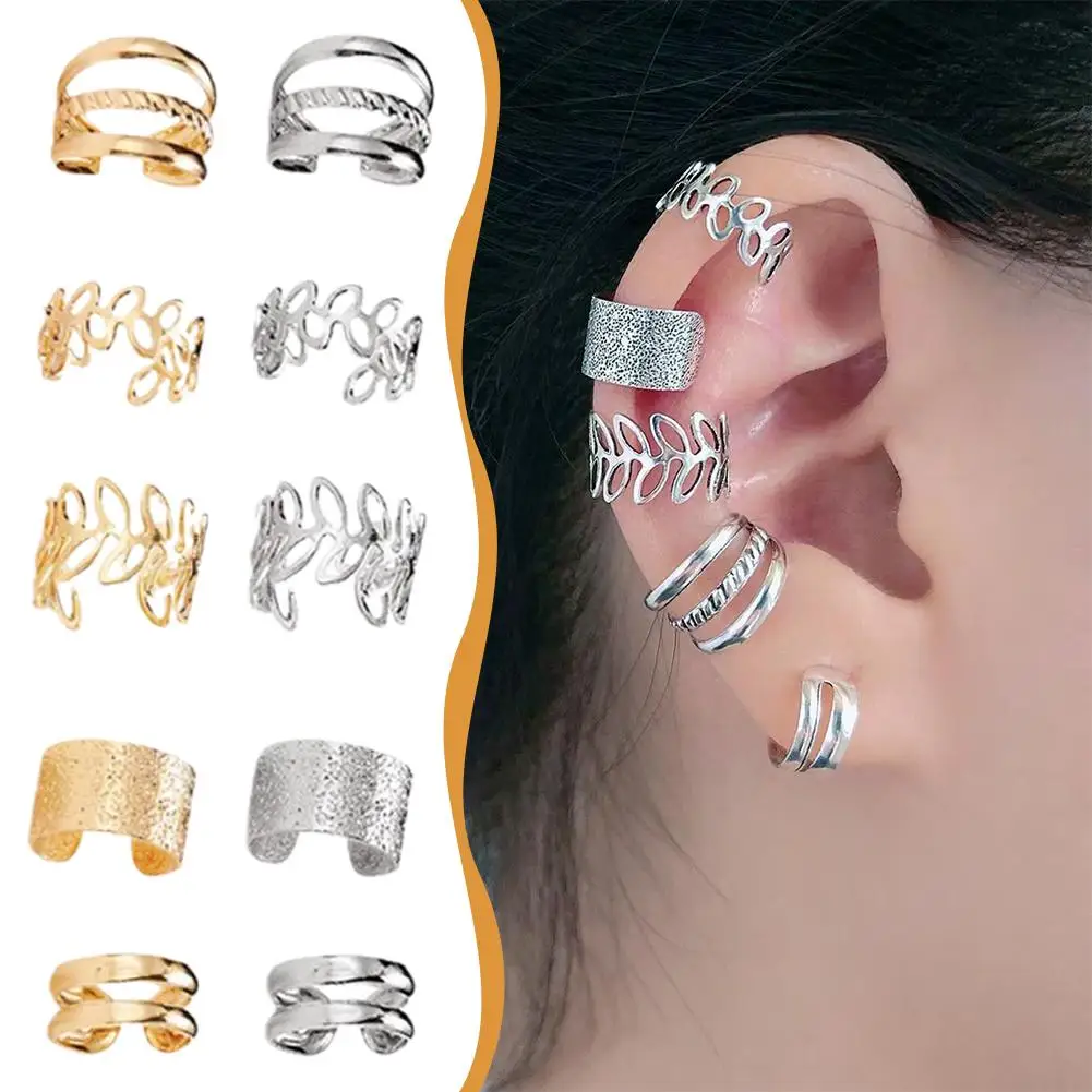 Pendientes de Clip con Hojas de Color Plateado para Mujeres y Hombres, Creativos, Simples, Tipo C, Sin Perforación, Juego de Clips para Oreja, Joyería de Moda, Regalo