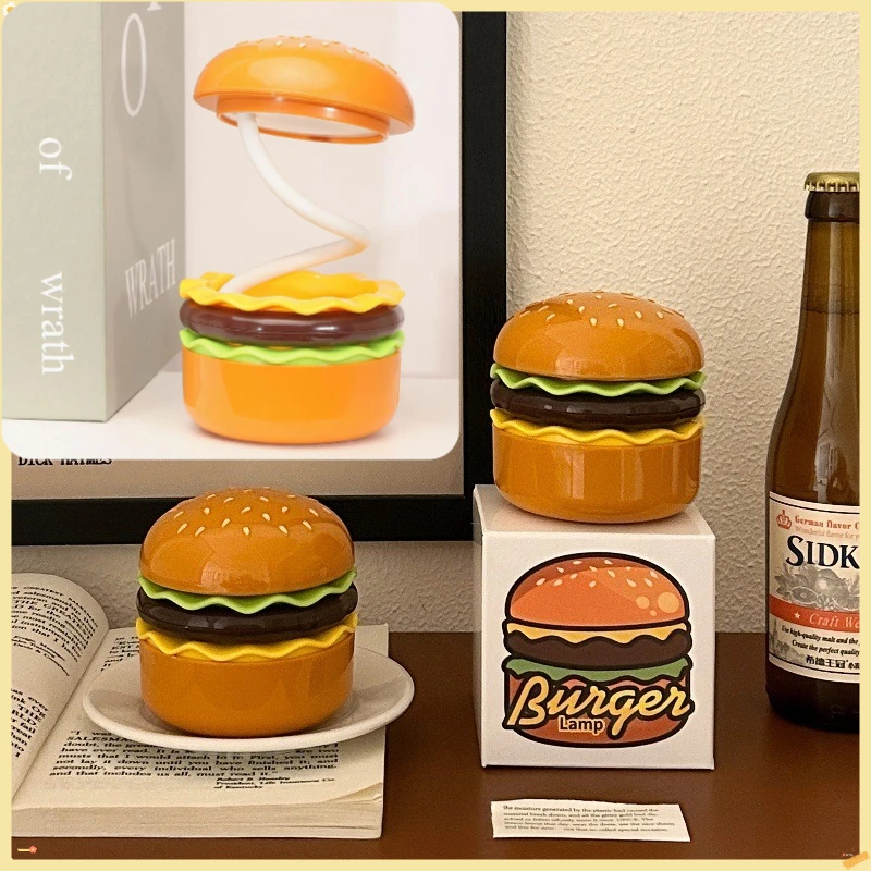 

Retro Cute Multi-Functional Burger Desk Lamp with Retractable Sharpenable Pencil Bedside Study Reading Light Lampara De Mesa