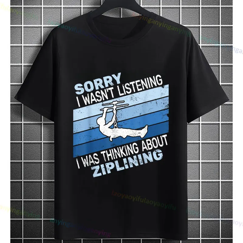 Koszulka z grafiką zjeżdżania na linie dla mężczyzn i kobiet, czysta bawełna, krótki rękaw, casualowa, sportowa, outdoorowa, modna odzież uliczna.