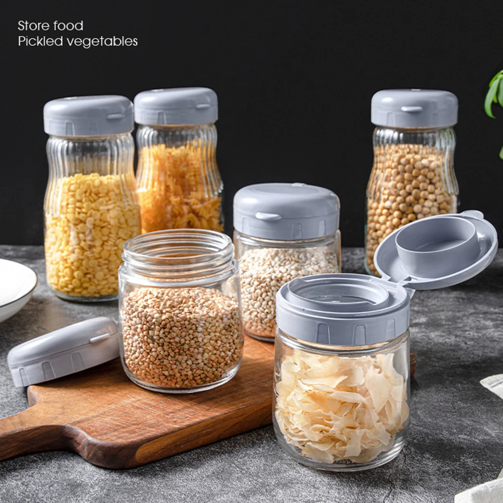 Glass Storage Jar Clear Glass Food Storage Containers with Lid Stackable Kitchen Canisters for Candy Spice Rice Sugar Flour Nut