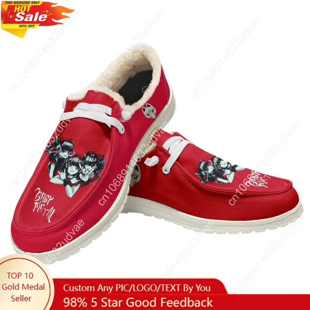 Babymetal Japan Band Plush Loafers Men Woman Casual Flat Shoes Hip-hop Rock Elastic Warm Lightweight Footwear Custom Shoe White