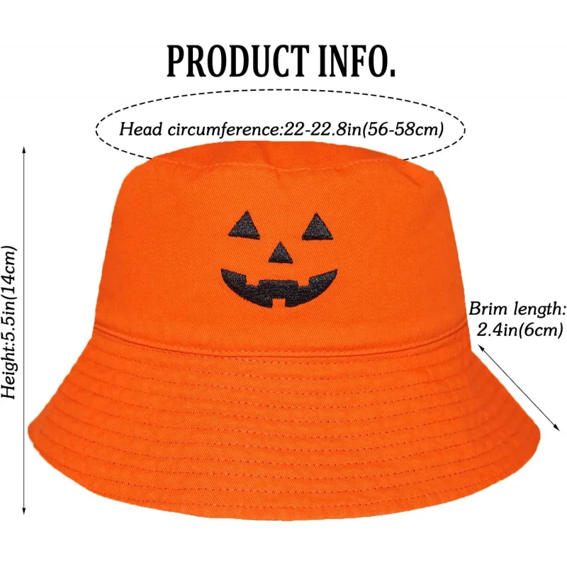 Halloween Pumpkin Bucket Hat for Women and Men- Reversible Sun hat with Jack O' Lantern Face on Front & Back