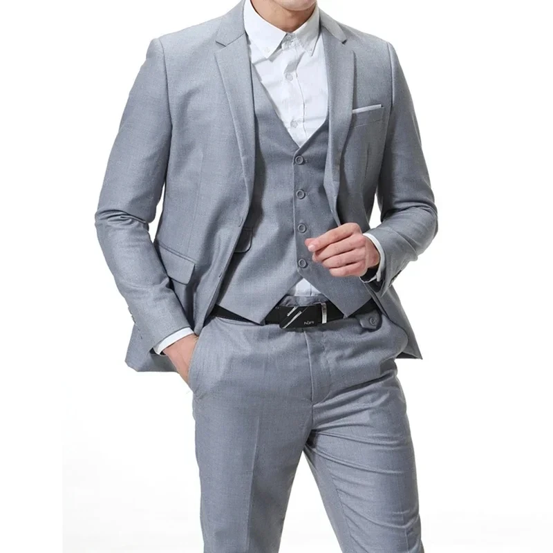 

T320 Fashion New Men's Leisure Boutique Solid Color Business Slim Fit Groom Suit Three Piece Set Blazers Jacket Pants Vest