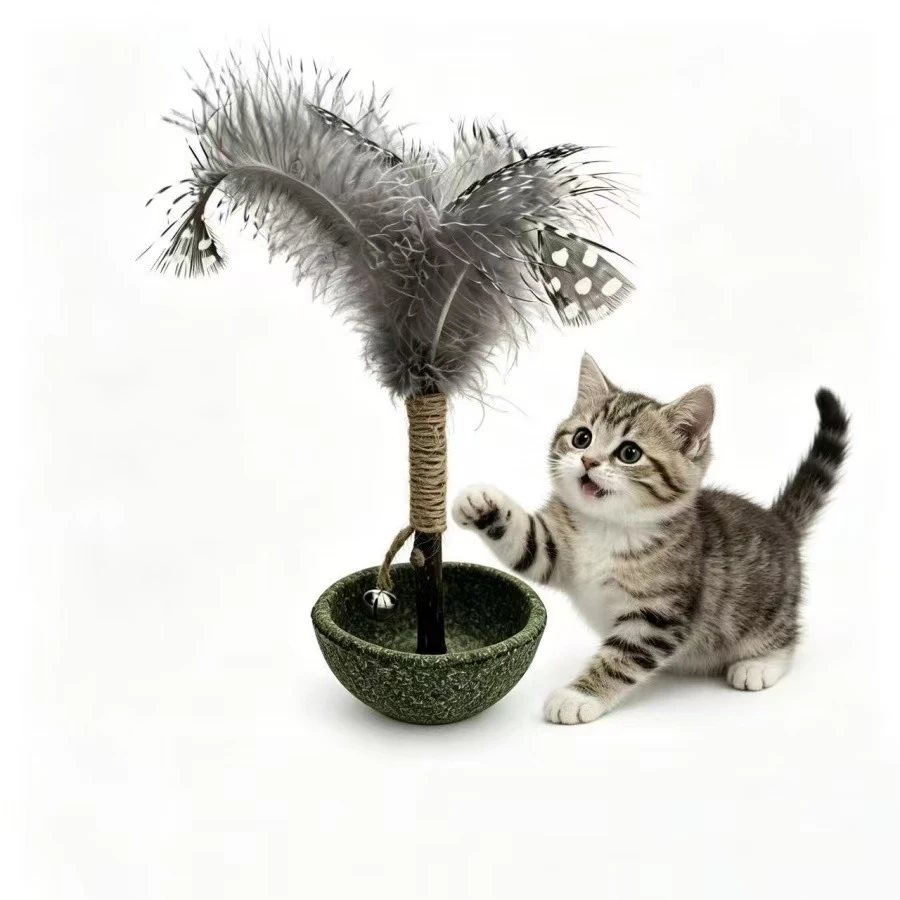Catnip Tumbler Cat Toy Wooden Feather Teaser Stick with Bell Natural Matatabi Chew Toy Self Play Relief Boredom Interactive Kitt - view 5