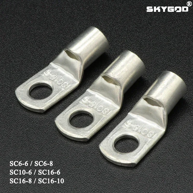 

10/50pcs SC Type Wire Nose Terminal SC6 SC10 SC16 Bare Copper Battery Block Lugs Hole ID 6mm 8mm 10mm Crimp DTGA Cable Connector