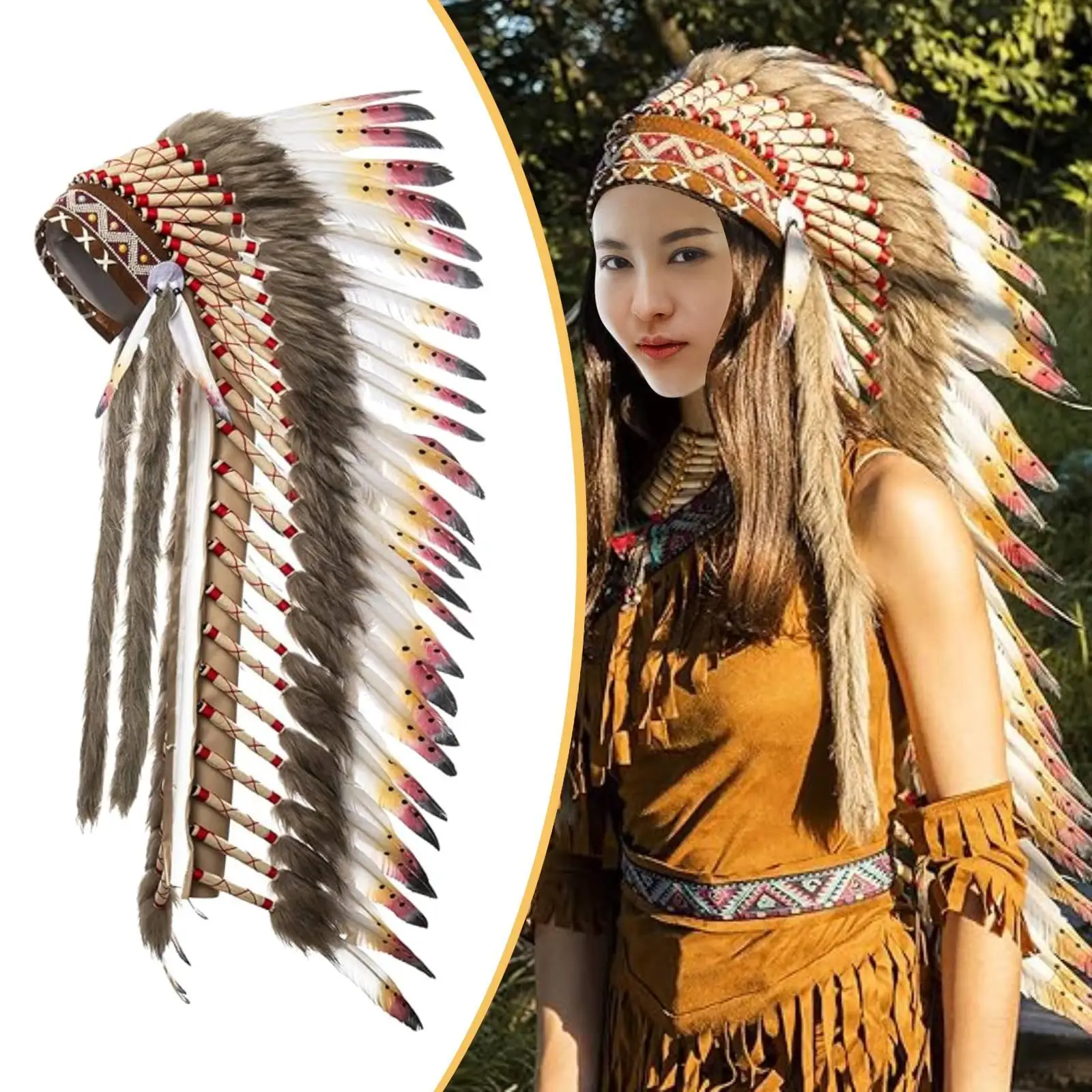 Indian Feather Headdress Fancy Dress Chief Indian Hat for Carnival Performance