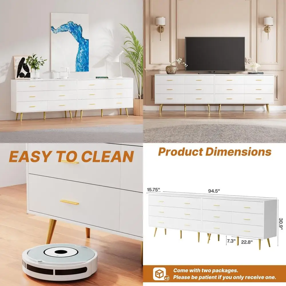 

Элегантный комплект мебели для спальни из 2 предметов: белый, с золотыми ручками для ящиков, деревянный комод, идеально подходит для детских комнат и гостиных.