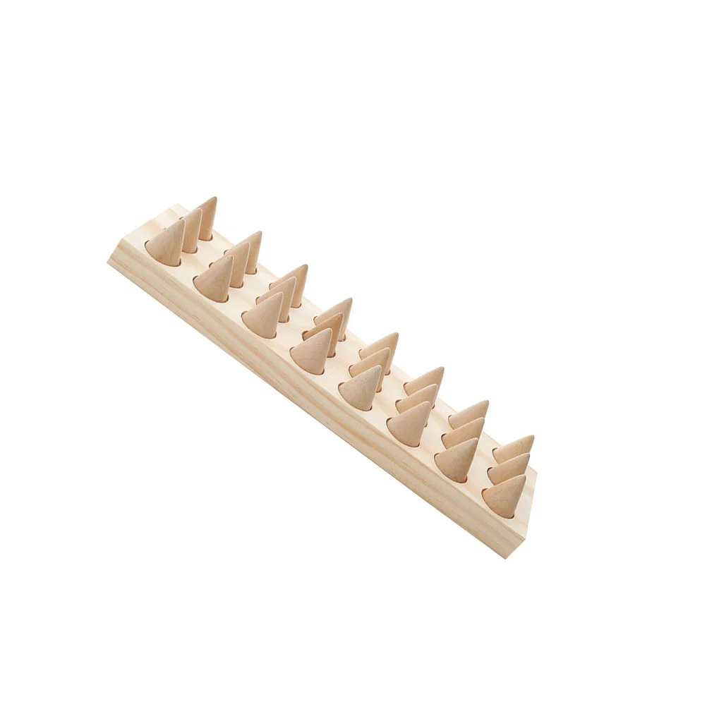 1Pcs Wooden Ring Holder Khaki Cone Shape Jewelry Ring Display Stand Countertop Organizer for Home Store Rings Display Rack