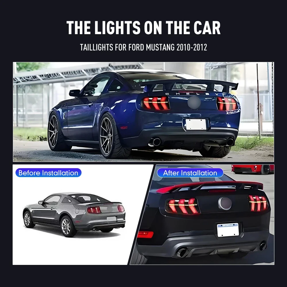 Pair Of LED Tail Lights For Ford Mustang 2010-2012 DRL Reverse Brake Turning Signal Plug And Play Car Rear Tail Light Assembly