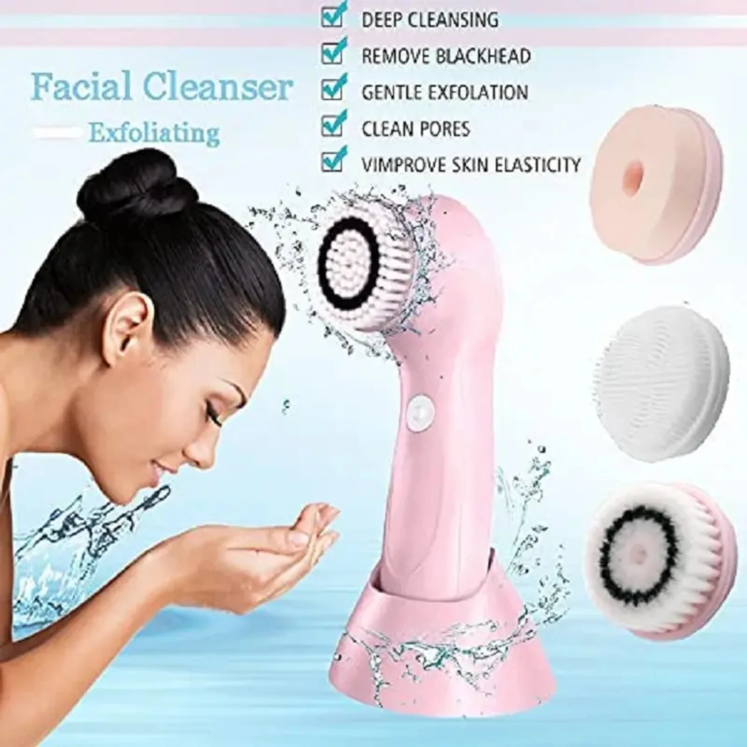 Spazzola per la pulizia del viso ricaricabile USB elettrica portatile - Dispositivo di bellezza per il viso esfoliante e massaggiante delicato per una pulizia profonda