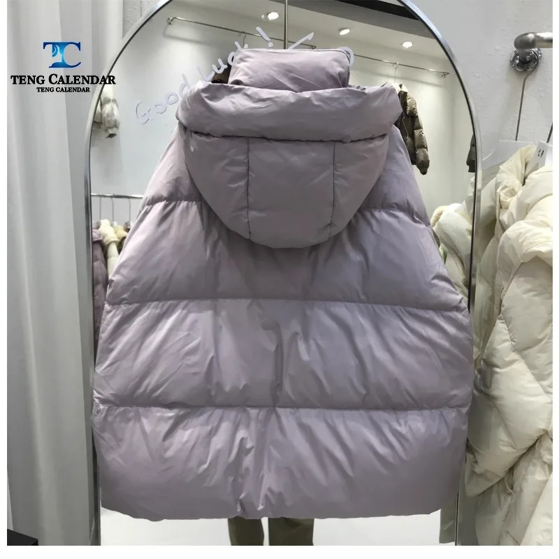 Fashionable Short Down Jacket for Women, Hooded Thick Loose White Duck Down, Warm Bread Jacket, Winter New Style, 2024