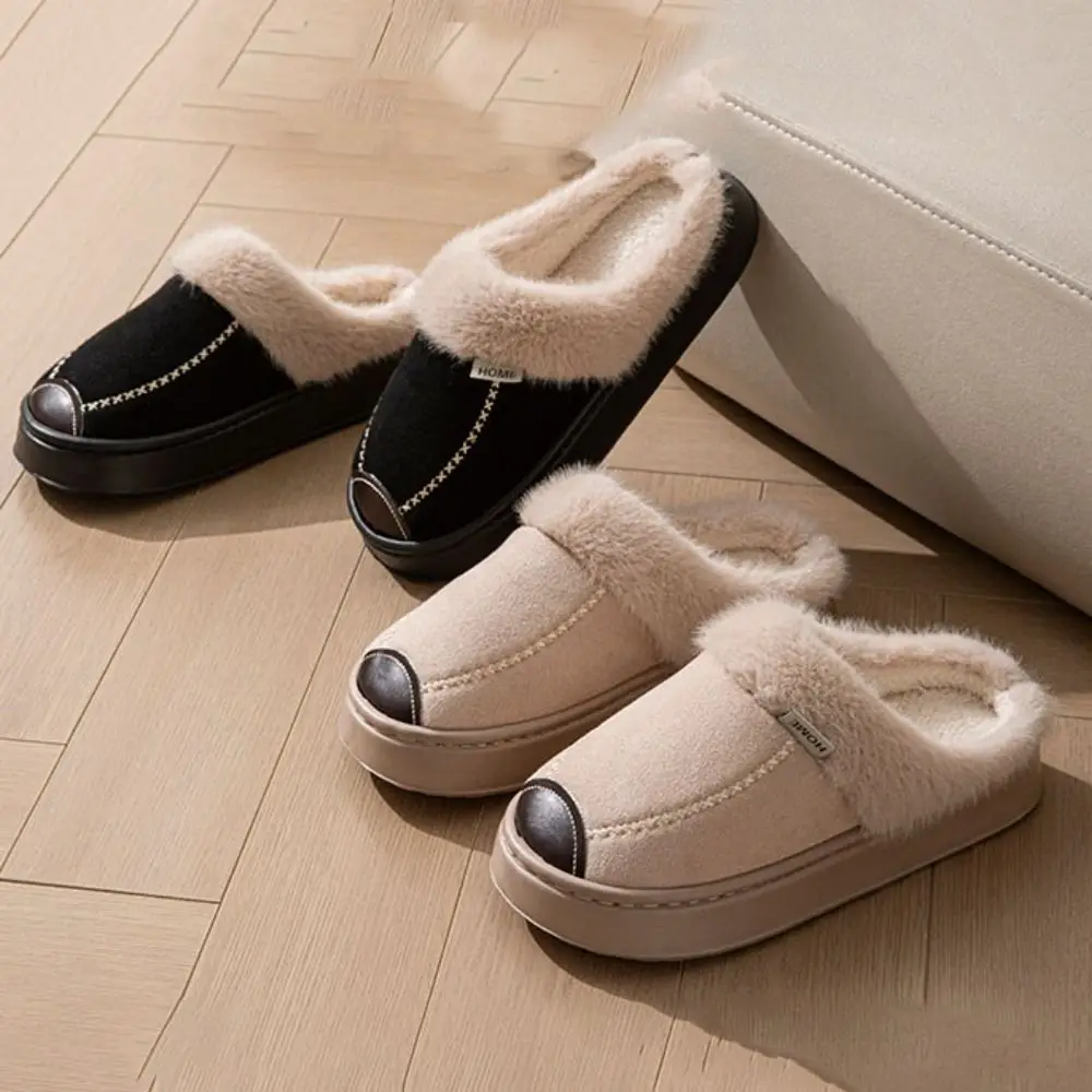 

Thick Sole Furry Thermal Slipper Fluffy Anti-skid Winter Indoor Slippers Homewear Shoes Couple Home Slippers Cotton Slippers