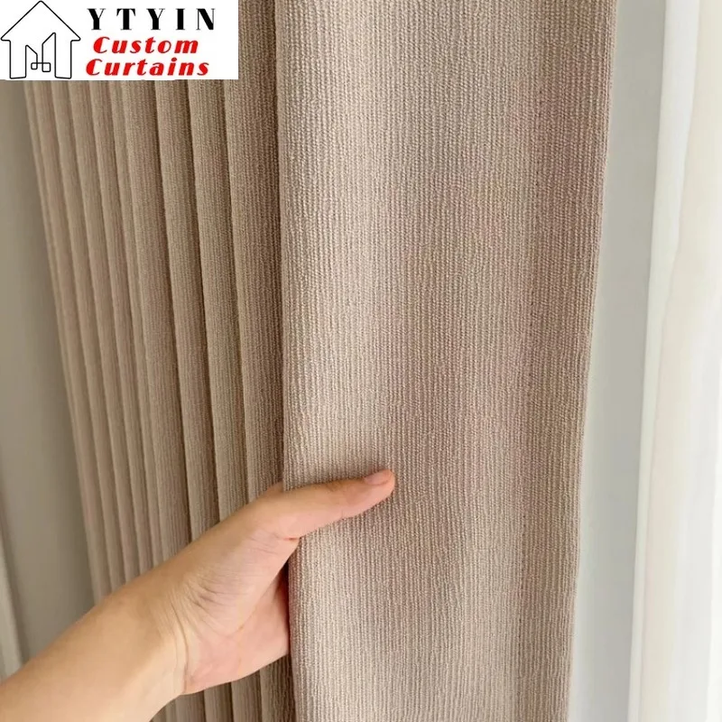 

Fashion Curtain Chenille Milk Tea Color Curtains for Living Dining Room Bedroom Nature Vertically Simple Custom Size Decor