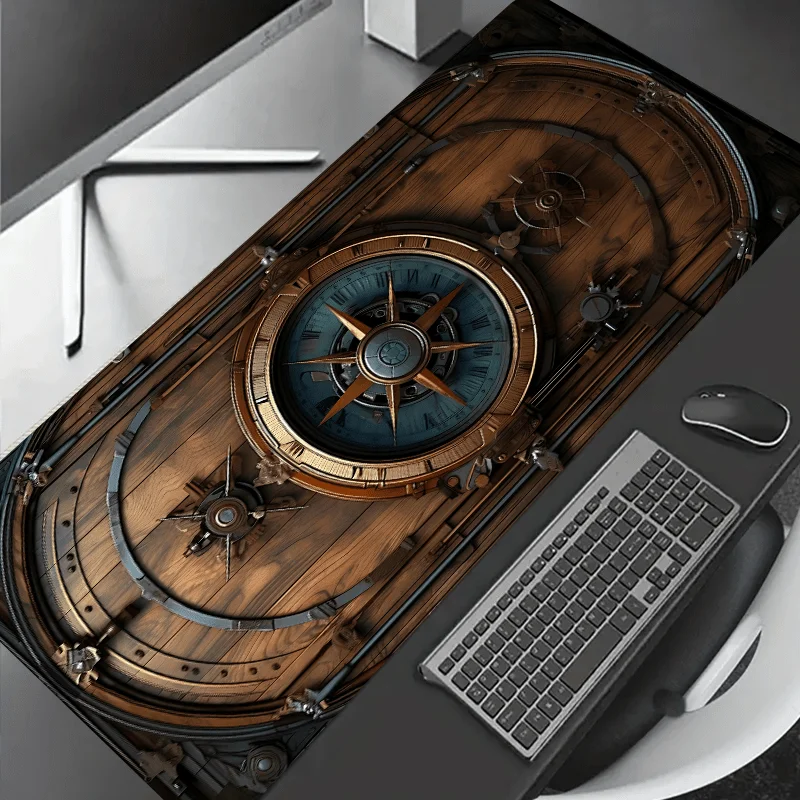 XXL Vintage Steampunk Compass Design Mouse Pad Large Gaming Office Desk Mat Non-Slip Stitched Edges for Gamers and Home Office