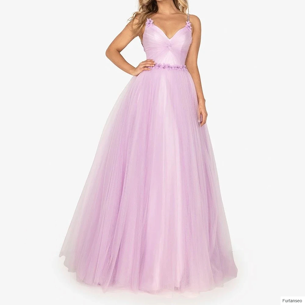 

A-line Women's Evening Dresses Floor-length Spaghetti Strap Sleeveless Prom Gown Fashion Flowers Crystal Draped Customized Gowns