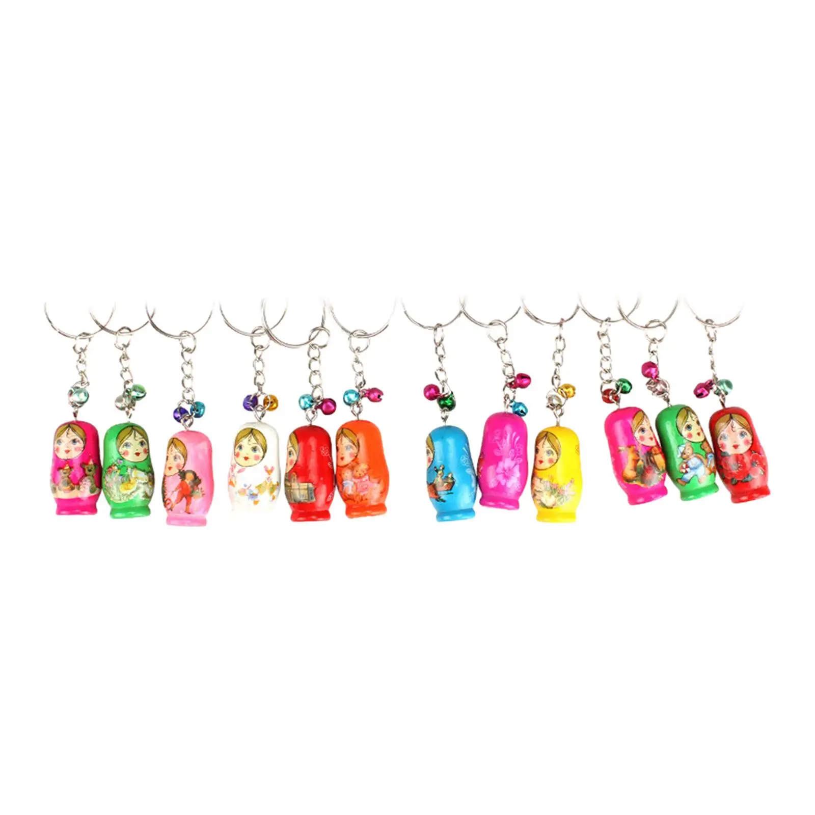 12x Wooden Stacking Dolls Pendant Wood Matryoshka Russian Dolls Key Rings Charms for Bags Unisex Purse Men Backpack