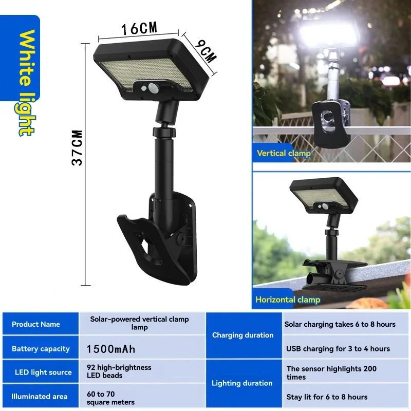 A59Z-مشبك بالطاقة الشمسية على ضوء مستشعر الحركة، IP65 إضاءة مقاومة للماء الجدار مصباح للخارجية للتخييم حديقة ساحة خيمة ضوء الشارع #3