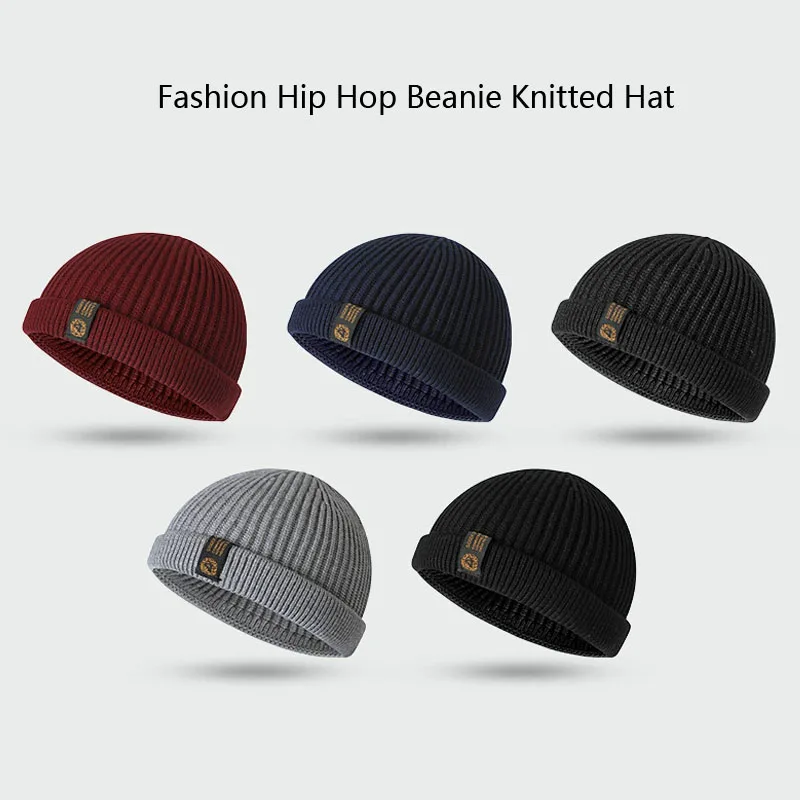 Fashion Hip Hop Beanie Knitted Hat For Men Women Winter Warm Brimless Baggy Melon Cap