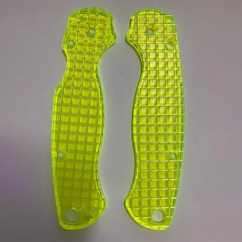 1 Pair Grid Texture Fluorescent Green Transparent Acrylic Grip Handle Scales For Spyderco C81 Paramilitary2 Para2 Knife DIY Part