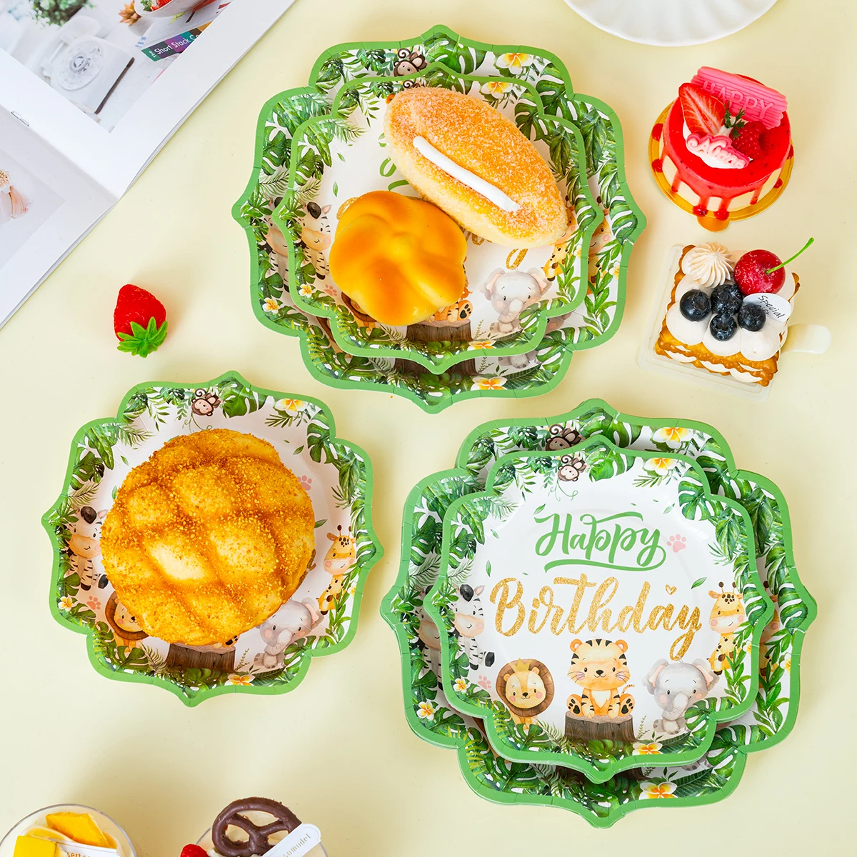 10/25/50pcs Happy Birthday Jungle Animal Disposable Paper Plates for Kids Safari Themed Birthday Party Supplies image 2