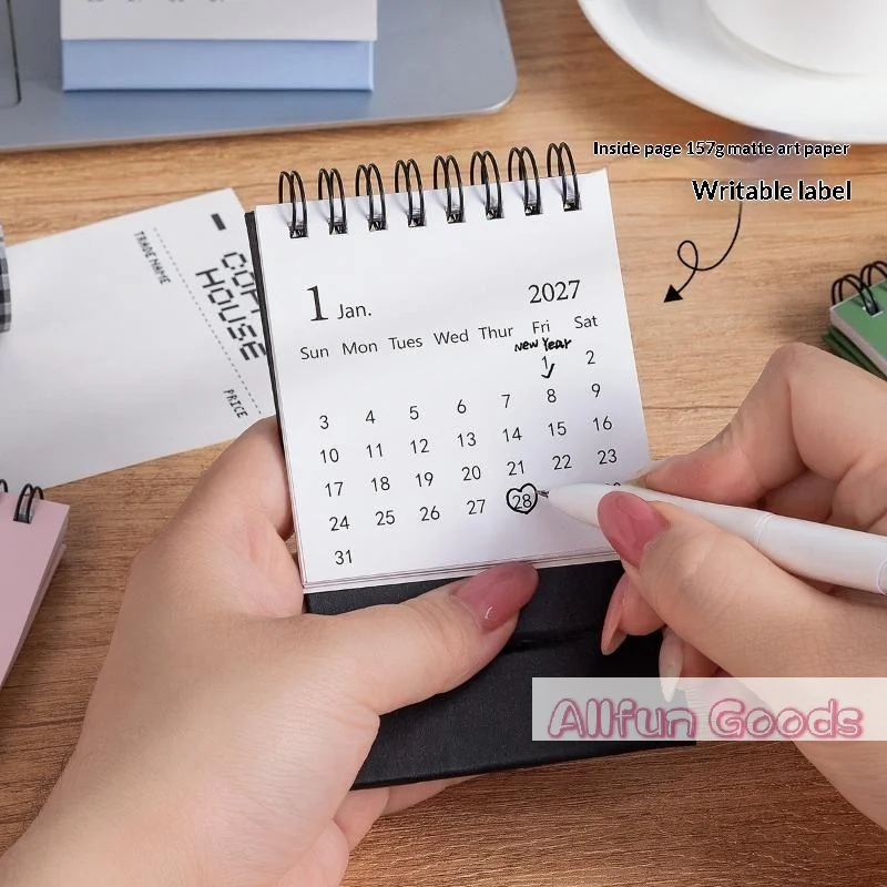 1Pcs 2027 Morandi Color Mini Desk Calendar 18 Months Desktop Plan Calendar Memo Message Small Ornaments Office Supplies Students view 2