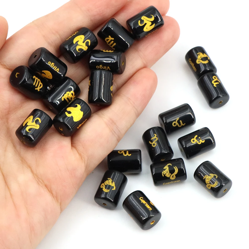 12 Constellation Natural Stone Cylinder Beads Loose Spacer Beads Horoscope Charm For DIY Bracelet Jewelry Making Gift Accessorie