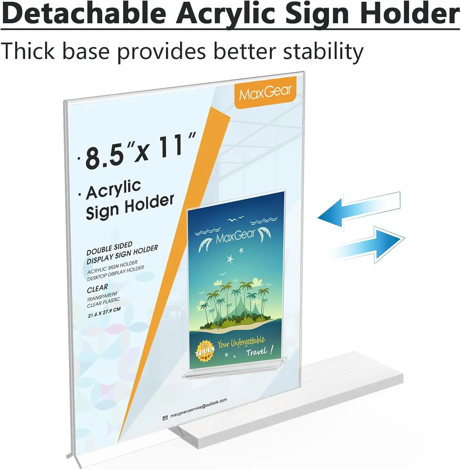Acrylic Sign Holder 8.5x11 Inches 2 Pack, Double Sided Clear Display Stand Table Top for Menus, Flyers, Stores, Restaurants - view 5