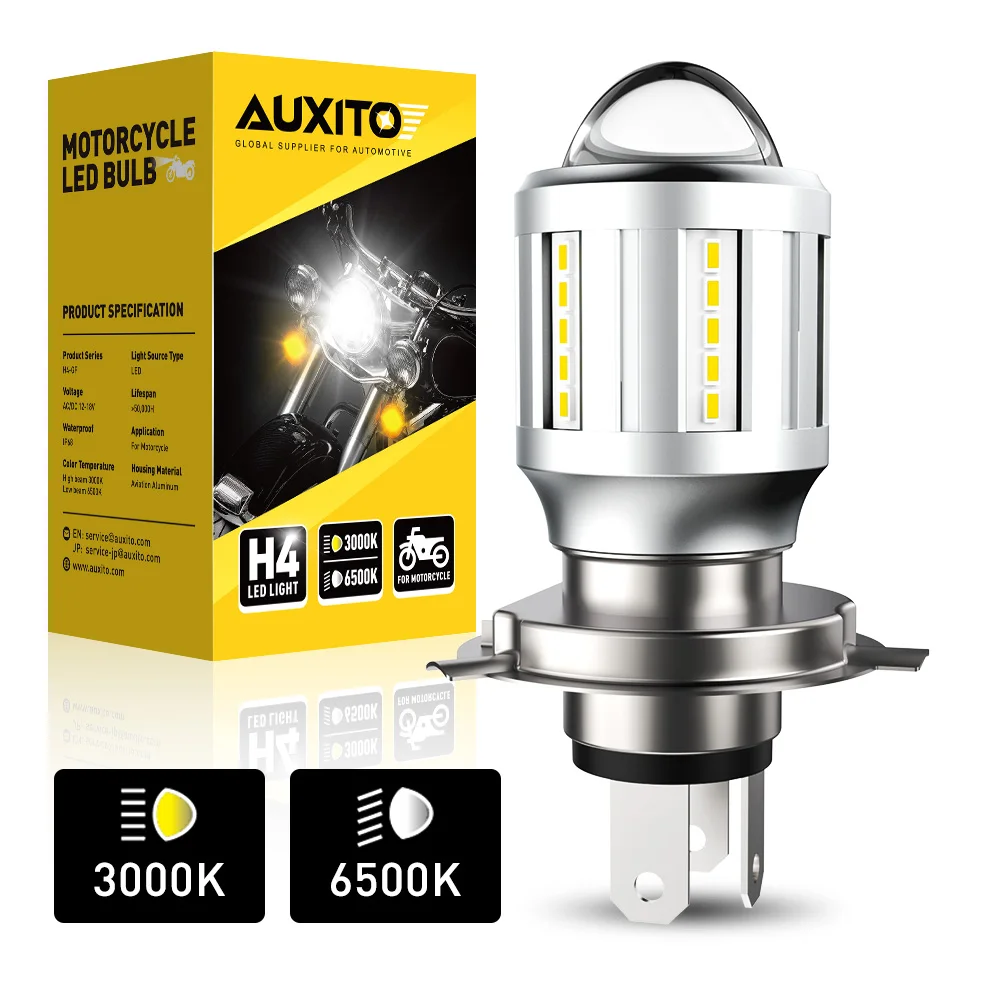 AUXITO 1PC H4 LED for Motorcycles Headlight Bulb 3200K Yellow High Beam 6500K White Low Beam Motorbike Lights 12v H4 Moto Lamp