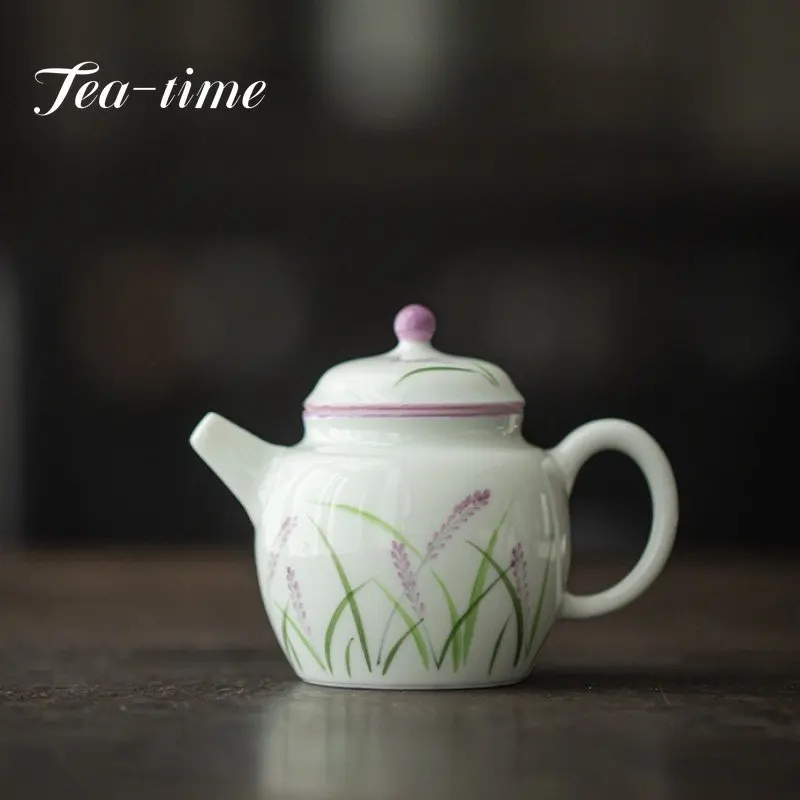 

120ml Dehua White Porcelain Hand-painted Teapot Lavender Ceramic Hand-held Pot New Chinese-style Kung Fu Tea Set Single Teapot