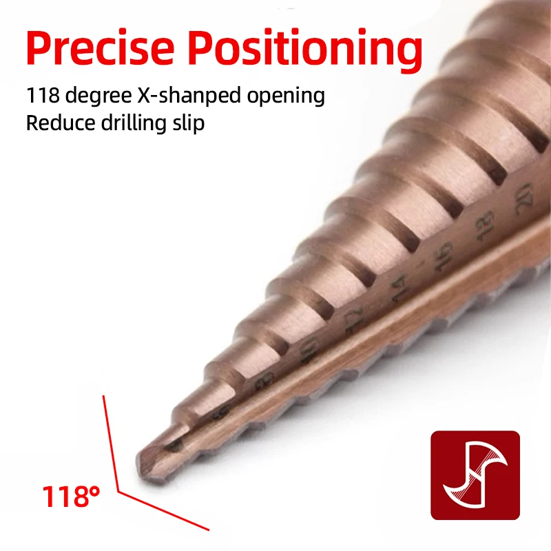 HSS CO M35 الكوبالت خطوة مثقاب الخشب مدبب دوامة مستقيم الأخدود مخروطي المرحلة الحفر الفولاذ المقاوم للصدأ المعادن ثقب القاطع مخروط أداة #2