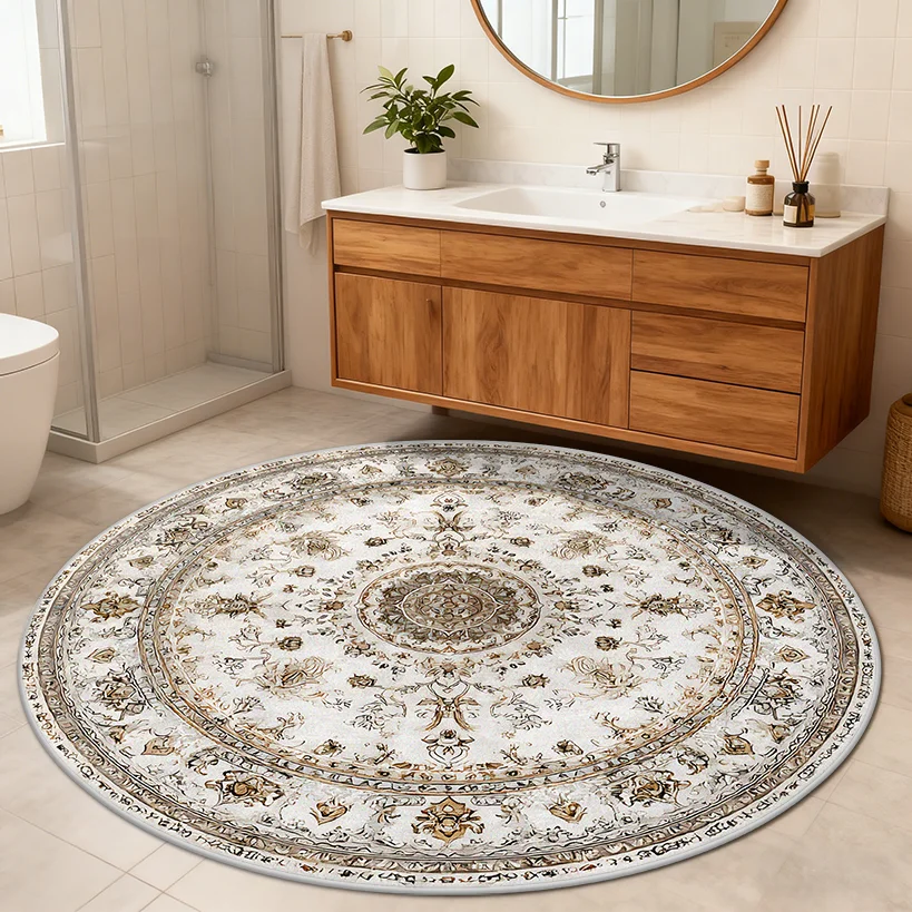 Persian Ethnic Style Round Chair Mat Living Room Bedroom Bedside Big Size Washable Carpet Bathroom Cloakroom Decoration Soft Rug