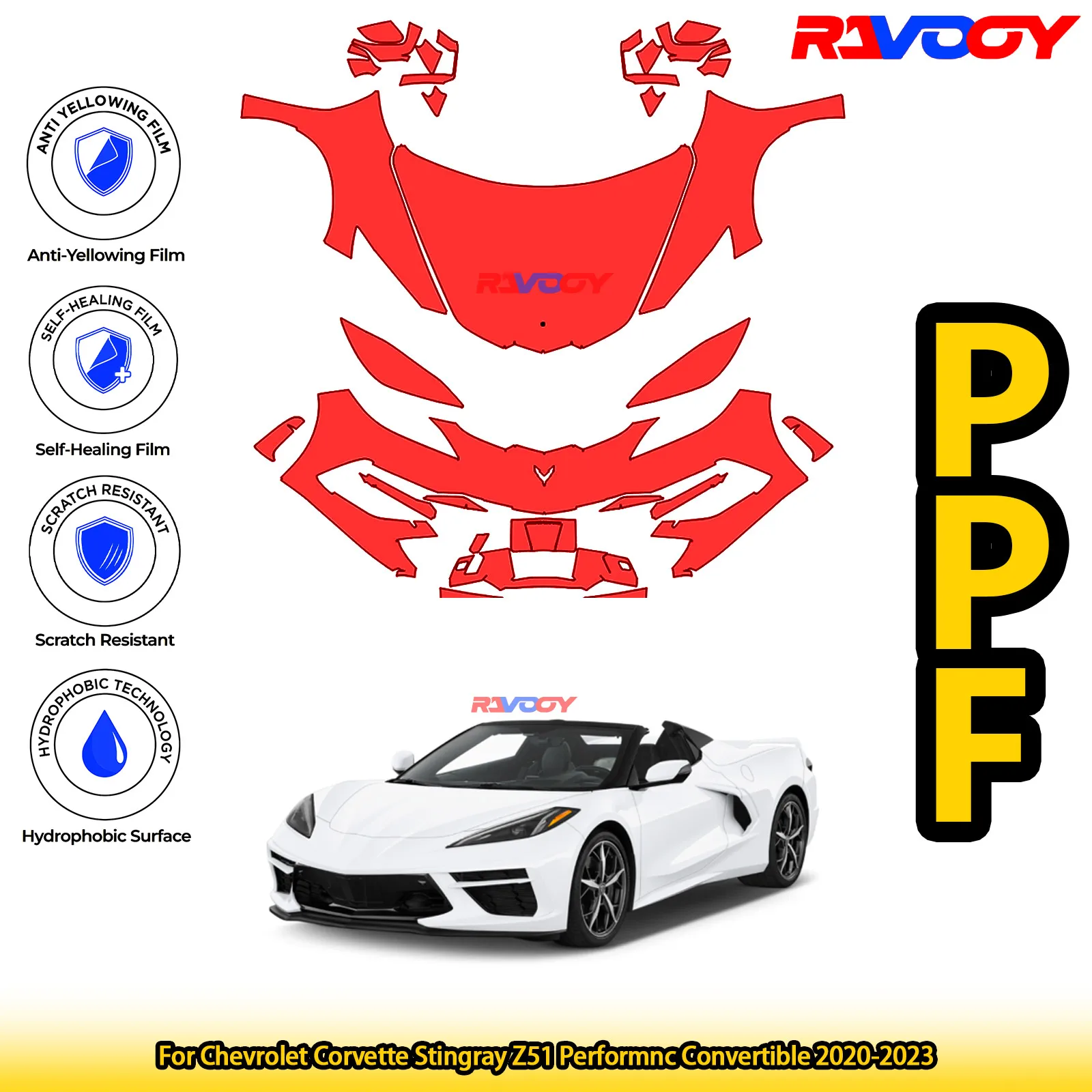 

For Chevrolet Corvette Stingray Z51 Performnc 2020-2023 Glossy Matte Black Precut front PPF Kit Paint Protection Film
