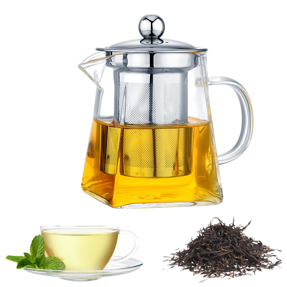 Clear Kettle Tea Infuser 550/750/950ML Heat Resistant Glass Teapot With Stainless Steel Infuser Household Teaware