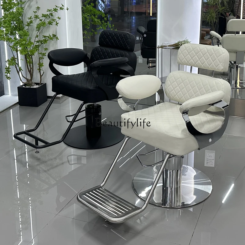 

Hairdressing Chair Simple High-end Salon Exclusive Comfortable Haircut Lifting Rotating Barber Chair Stainless Steel Reclining