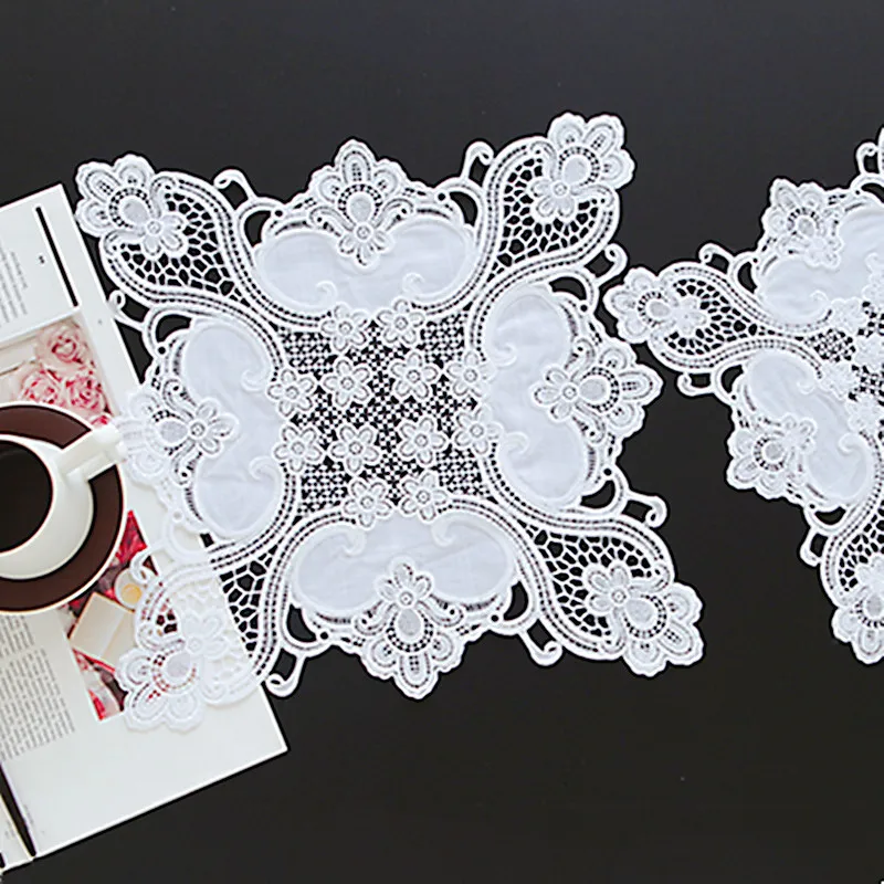 British Style White Simple Fashion Cotton Water Soluble Embroidery Placemat Mug Coaster Balcony Coffee Table Mat Wedding Decor