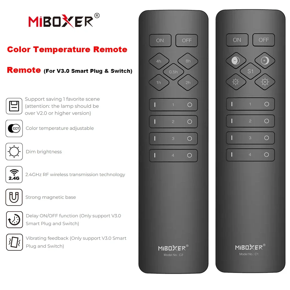 

Miboxer C1 Color Temperature Remote/C2 Remote (For V3.0 Smart Plug & Switch) 4CH 2.4G RF Wireless Brightness Adjustable Lighting