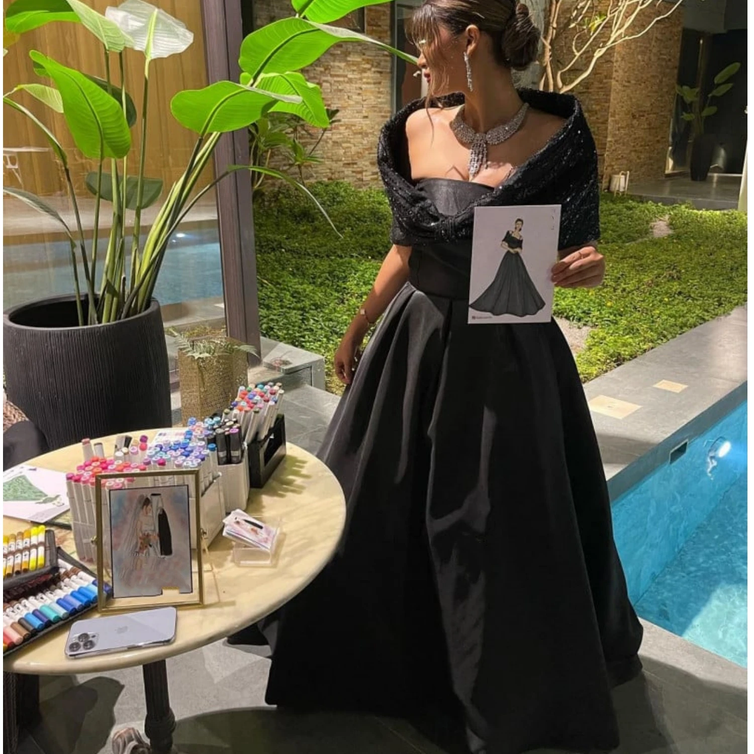 Satin Elegant Evening Dresses for Women Customized Line A Shawl Black Ball Gown Dubai Gala Dress Cocktail of Dresses Party Prom